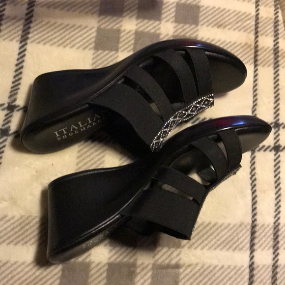 Black wedge sandals Italian shoemaker - Picture 5 of 6